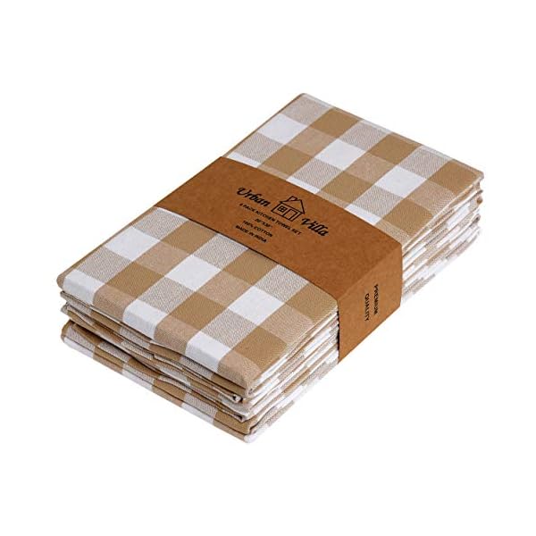 Urban Villa Kitchen Towels Set of 6 Buffalo Checks Taupe/White Kitchen Towels 20X30 Inches 100% Cotton Highly Absorbent Kitchen Towels Premium Quality Ultra Soft Mitered Corners Kitchen Towels