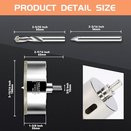 Image of MOLLOM 3-15 /16 inch (100mm) Diamond Hole Saw with 2 Pilot Drill Bit