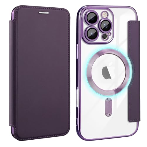 Bizzib for iPhone 16 Pro Max Case Compatible with Magsafe Slim Fit Flip Protective PU Leather Wallet Case with RFID Blocking Card Slot Build-in Len Protector for Apple iPhone 16 Pro Max,Purple