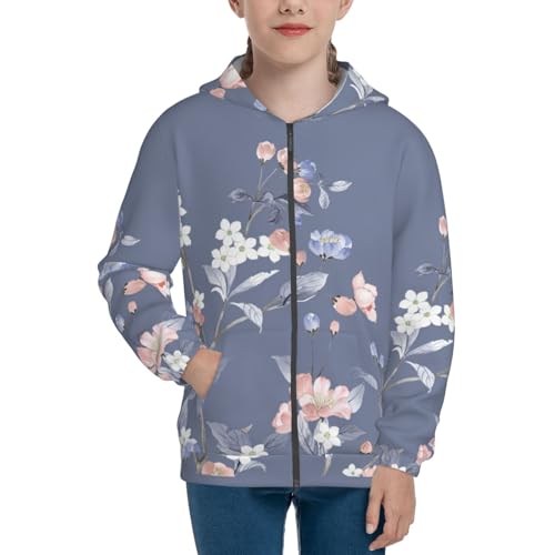 Watercolor Flowers Butterfly Kid Hoodies Boys Zip Up Sweatshirts Girls Pullover with Pocket3