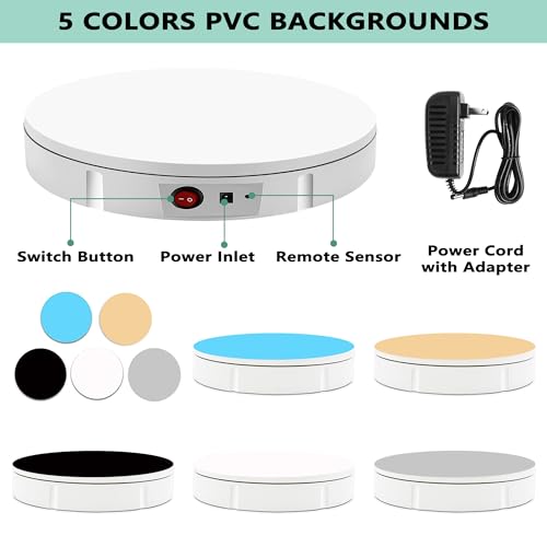 Prolee Rotating Display Stand 350lbs Capacity, 360 Degree Rotating Turntable 12 Inch, Turntable for Photography, Automatic Remote Control Display Platform with 5 Colour Surface Covers and Carry Bag