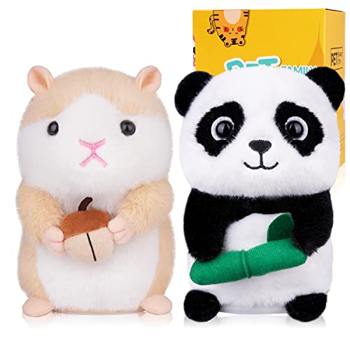 2 PCS Toys Talking Panda Hamster Recording Toy Plush Stuffed Animal Electronic Pet, Repeats What You Say Robot Speaking Dancing Shaking Funny Robotic, Learning Toy for Boys Baby Kids Toddler