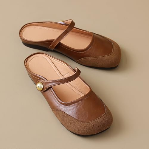 Dear Time Women's Closed Toe Flats Backless Mary Jane Slip on Shoes Comfortable Mules3