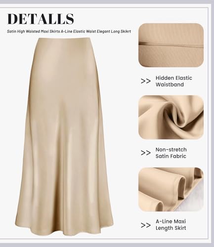 Women's Satin High Waisted Maxi Skirts Hidden Elasticized Waistband A Line Long Skirt - Image 4