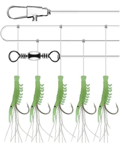 Mitraillette TSURI Sabiki Phosphorescente - Leurre de Pêche en Mer pour Maquereaux, Bars, Lieus et Orphies - Taille : 5 Leurres de 4,5cm