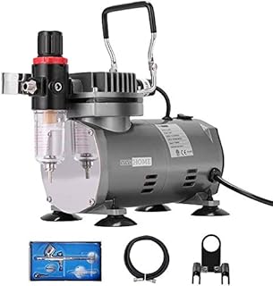 VIVOHOME 110-120V Professional Airbrushing Paint System with 1/5 HP Air Compressor and 1 Airbrush Kit for Tattoo Makeup Shoes Cake Decoration Silver