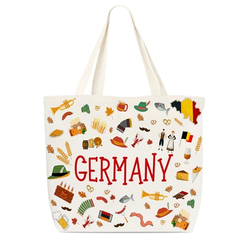 Dr.Baner Sacola de lona da Alemanha, bolsa de compras de ombro reutilizável com ícone nacional e comida, sacola vintage da cidade, lembranças da Alemanha presentes para mulheres, amigas e familiares