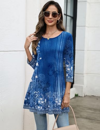 Image of Zeagoo Women Tops 3 /4 Sleeve Dressy Casual Plus Size Tunics Loose Blouses