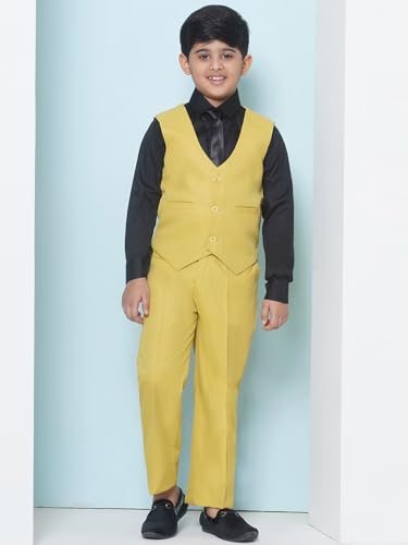 Image of AJ DEZINES Kids 5 Piece Solid Cotton Blend Coat Pant Suit Set For Boys