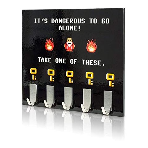 getDigital Dangerous to Go Alone Key Rack - Geeky Home and Office Decor Wall-Mounted Key Holder with 5 Metal Hooks - 21 x 16 cm Cover