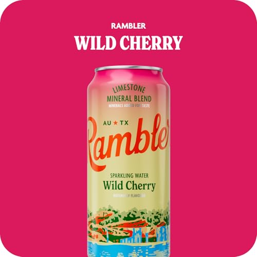 Image of AUTX RAMBLER Sparkling Water, Texas Limestone Mineral Blend, Wild Cherry Flavor, 16-Ounce Tallboy Cans, 12-Pack