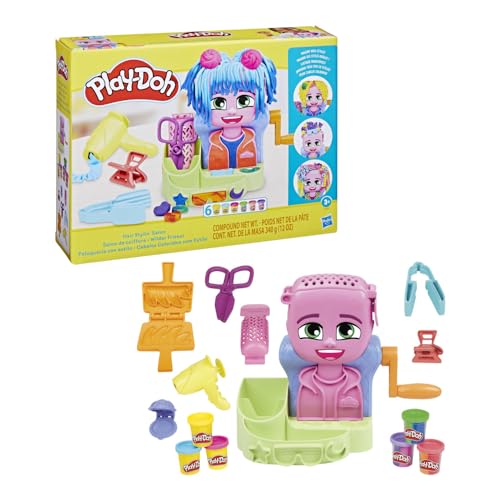 Play-Doh Cabelos Coloridos com Estilo conjunto de massinha com acessórios e 6 potes de massinha, brinquedo criativo para meninos e meninas, para crianças acima de 3 anos