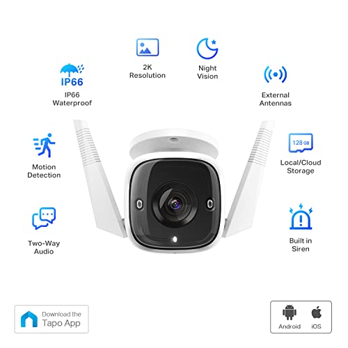 Tp-Link Tapo 2K Security Camera Outdoor Wired, Ip66 Weatherproof, Motion/Person Detection, Built-In Siren W/Night Vision, Cloud/Sd Card Storage, 2-Way Audio, Works W/Alexa & Google Home (Tapo C310) #TOP1