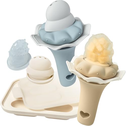 Image of Moonkie Baby Fruit Feeder with Freezer Tray, BPA Free Silicone Food Feeder for Infant Self Feeding, Breastmilk Popsicle Molds, Mesh Feeder with Two Pouches, Baby Shower Gifts 4 Months+, 2 Pack