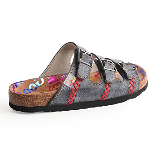 TMA EYES Womens Flat Slide Sandals with Arch Support Strap Adjustable Buckle Non Slip Rubber Sole3