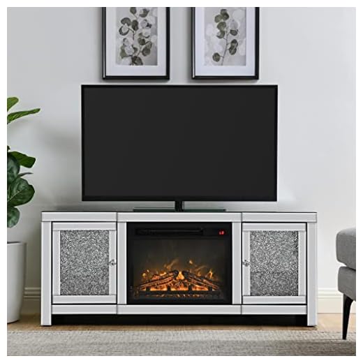 Mirrored Fireplace for Living Room TV Stand, up for 55 Inch Flat Screen, Mirrored TV Media Console Furniture, Storage Cabinet Entertainment Center,TV Console for Living Room, Bedroom, Gameroom