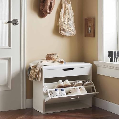 Banc à chaussures dissimulé avec rangement et assise similicuir pour couloir