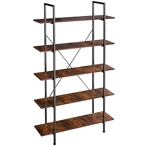 TecTake Étagère Échelle Meuble de Rangement Bibliothèque à 5 Niveaux Design Industriel 106 x 34,5 x 179,5 cm – Diverses Couleurs (Marron Foncé)