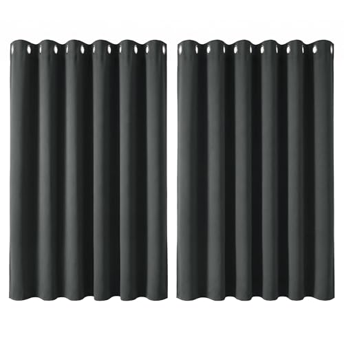 Image of Deconovo Thermal Insulated Wide Grey Curtains Energy Saving Noise Reducing Eyelet Blackout Curtains for Bedroom Living Room, 90 x 54 Drop Inch, 1 Pair, Dark Grey