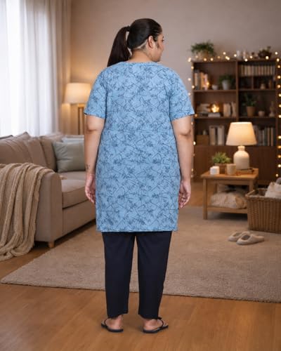 Image of In Love Women's All-Over Printed Cotton Plus Size Longline T-Shirt with Pockets