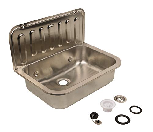 Sanitop-Wingenroth Ausgussbecken aus Edelstahl, 50 cm breit, mit Spritzschutz und Verschlussstopfen mit Kette - Image 5