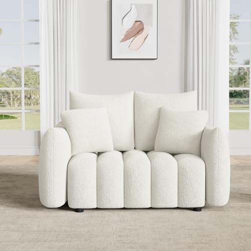 Image of OUYESSIR 56 inch Modern Sofa Couch, Comfy Deep Seat Teddy Cloud Sofa, Upholstered 2-Seater Boucle Couch, Oversized Loveseat for Living Room, Bedroom, Office, Apartment, Beige White