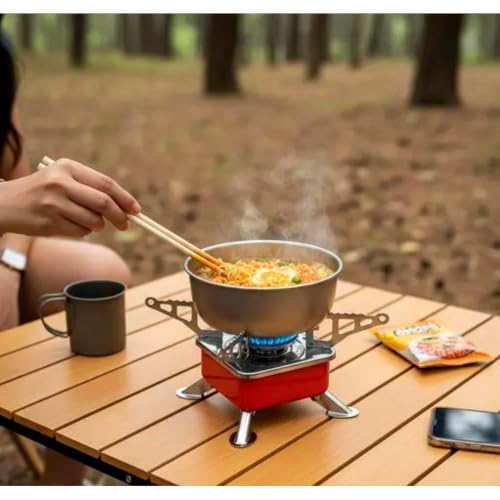 Image of Butane Fuel Camping Stove with Foldable Burner, 225g, for Outdoor Cooking (stove + 3 butane gas)