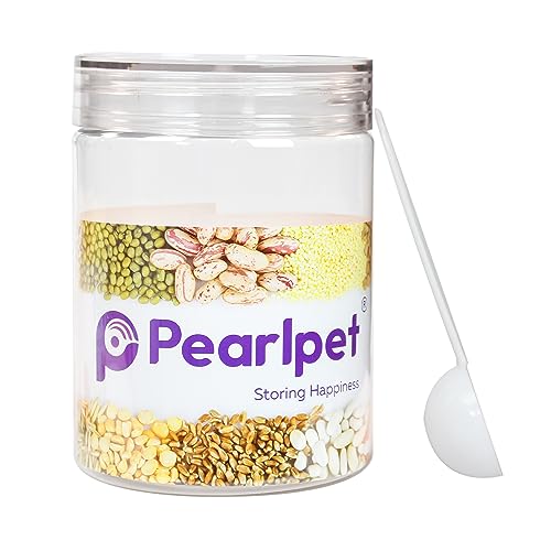 Image of PEARLPET Plastic Containers for Kitchen Storage | Plastic Container Set with Spoon | BPA-Free, Stackable Jars | Transparent, 1000 ML (Set of 2)