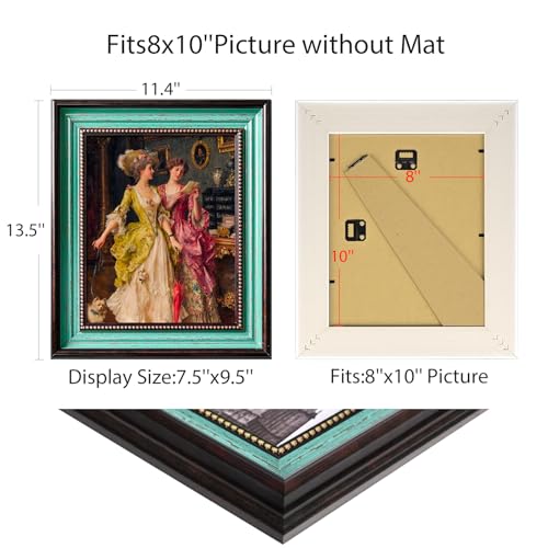 Image of 8x10 Vintage Picture Frames,Ornate Picture Frame for Wall Decor,1 Pack Blue Antique Picture Frame,Distressed Blue