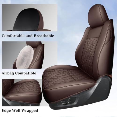 Image of Coverado Tacoma Seat Covers Full Set, Faux Leather Seat Covers Custom Fit for 2016-2023 Toyota Tacoma Double /Crew Cab Base Prerunner SR5 Limited TRD Sport Interior Covers (Brown)