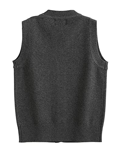 Image of Girls Boys School Uniform Sweater Vest Button Down V-Neck Classic Soild Knit Cardigan Tops