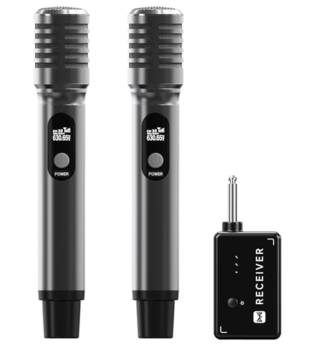 Wireless Microphones, Microphone with One-to-One Chip Connection and Rechargeable Receiver, 40H Duration, 200FT Range Receiving, Less Latency, Metal construction Microphone for Singing