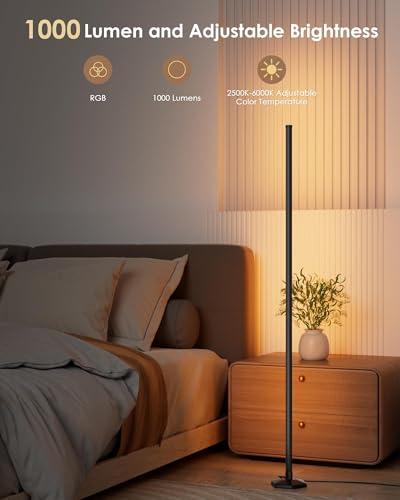 Image of WISIMMALL Led Floor Lamp, RGBIC Corner Floor Lamps for Living Room, Featuring 16 Million Colours & 300+ Preset Scenes - Ideal 65 inch Standing Lamps for Living Room, Bedroom - Mood Lighting with DIY Mode