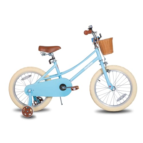 JOYSTAR Bicicleta Infantil 18 Pulgadas para niñas de 6 a 9 años, Bicicleta para niñas con ruedines y Cesta, Bicicleta Infantil, Azul
