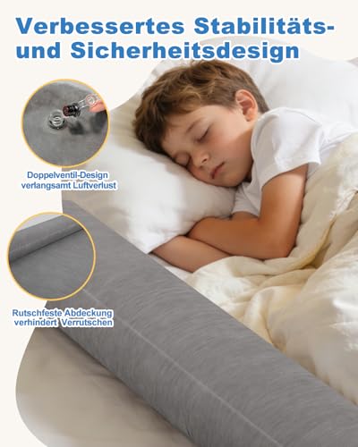 Oiomniv Bettschutzgitter Aufblasbare Bettgitter für Kleinkinder 2er Set – Tragbarer Rausfallschutz Bett, Rutschfestes Bettgitter, Für Einzelbett Doppelbett Queen & King, Für Zuhause & Reisen