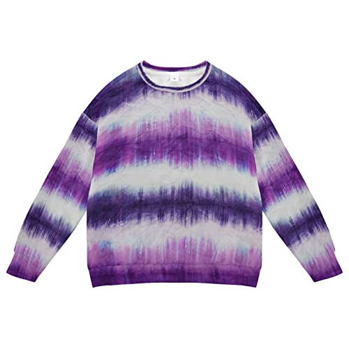 Purple Striped Tie Dye Boy Girl Sweatshirt Toddler Crewneck Pullover Sweater Long Sleeve Fall Winter Clothes