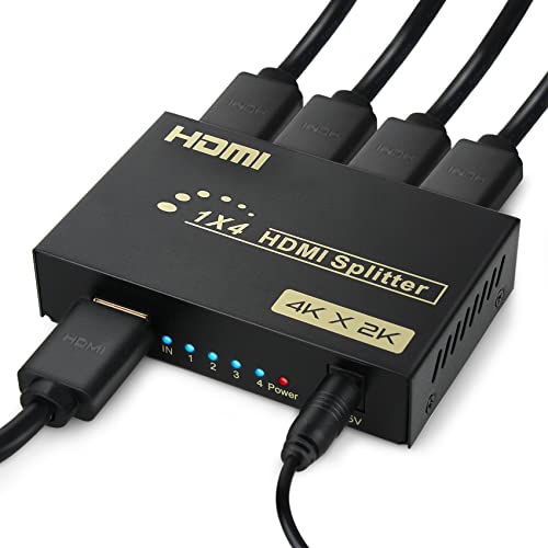 TCNEWCL Splitter HDMI 1 Entrée 4 Sorties, Répartiteur HDMI 4Kx2K @30Hz 1x4 Distributeur Audio Vidéo Supporte 3D Duplicate/Mirror 4 Screen pour HDTV, Xbox, PS4, Lecteur Blue-Ray, Projecteur