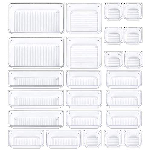 Pluuttiem Organizador de Cajones de 24 Piezas Escritorio de BañO Bandejas de Cajones Transparentes Divisores de Cajones VersáTiles Contenedores de Almacenamiento de 5 TamañOs para Oficina