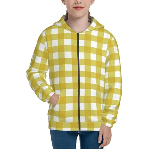 Yellow Checkboard Kid Hoodies Boys Zip Up Sweatshirts Girls Pullover with Pocket3