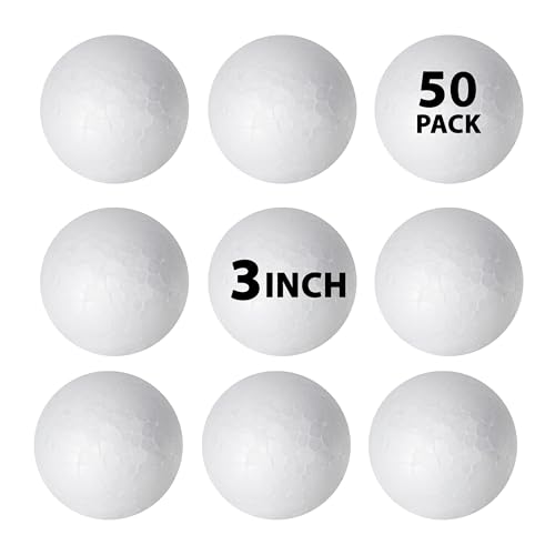 50 Pack 3 inch Foam Balls - Large Foam Balls - Big Foam Craft Balls - Huge Foam Balls For Arts and Crafts DIY Craft For Home School Craft Project - 50 Bulk Value Pack 3 Inches Craft Balls