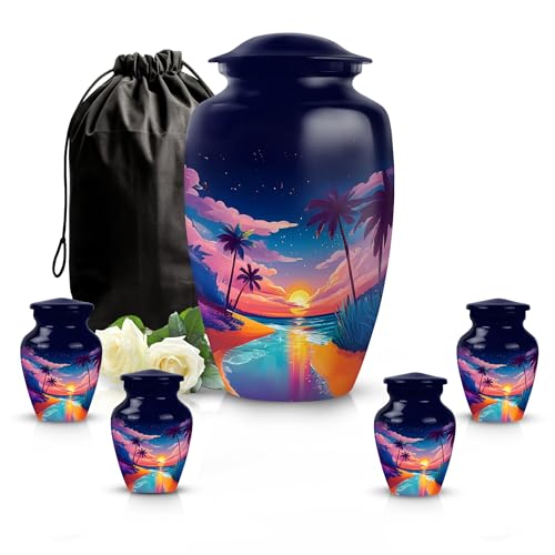 Image of Beach Urn Cremation Urn for Adult 1 Large & 4 Small | Large Memorial Urns, Keepsakes Urns for Ashes, Large Cremation for Adult Men & Women