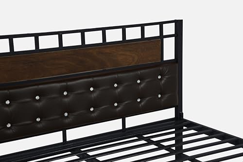 Image of Orvo Metal Queen Size Bed Without Storage | Wrought Iron Double Bed with Headboard & Footboard | Sturdy Powder Coated Platform Bed Queen Size Cot for BedroomLivingRoom Black (75x60)