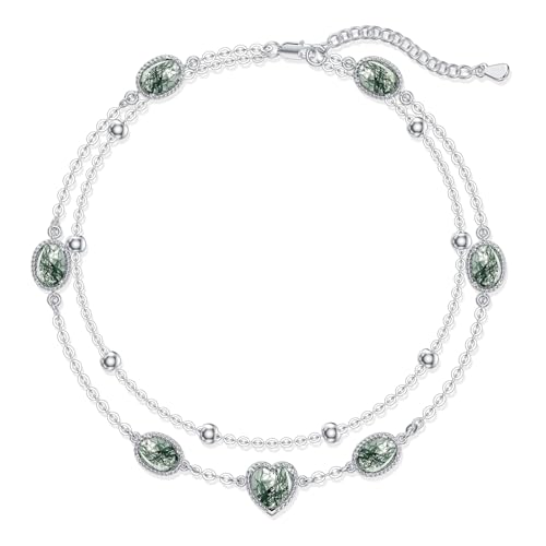 Image of Gemstone Anklet for Women 925 Sterling Silver Gemstone Adjustable Layered Foot Bracelet Jewelry Gifts for Mother Wife