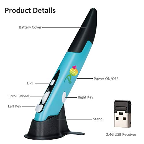 Wireless Optical Pocket Pen Mouse,Promi 2.4 Ghz Usb 3.0 Wireless Optical 2-In-1 Digital Pen Mouse & Adjustable 800/1200/1600 Dpi,Ergonomic Mouse For Macbook Notebook Desktop (Blue) #TOP2