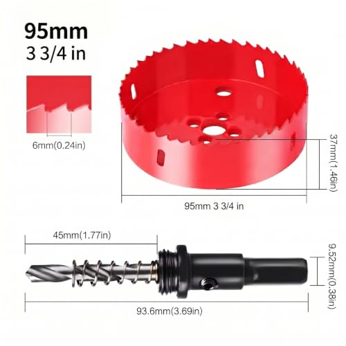 Image of 3-3 /4 inch (95mm) Bi-Metal Hole Saw, HSS Hole Cutter for Wood, Plastic, Drywall, PVC, Fiberglass & Vent Pipes