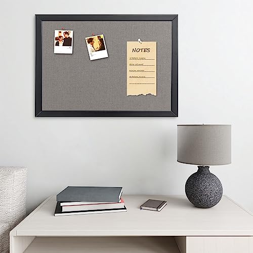 Bulletin Board 36 X 24 Inch, 100% Wood Framed Canvas Cork Board With Grey Fabric, Wall Mounted Notice Board For Home Office School #TOP5