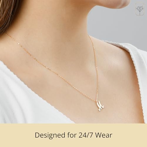 MAX + STONE 10k Solid White or Yellow Gold Dainty Script Initial Extendable Necklace, 16+2 inches4