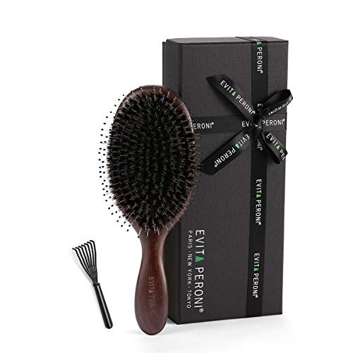 EVITA PERONI Natural Sandalwood Beech Wooden Hair Brush - Detangling Paddle Hairbrush for Thick fine Curly Straight Dry and Damaged Hair - Unisex Gift for Women Men Kids Girls