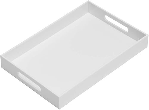 Bandeja de acrílico resistente para servir con asas de 5 mm (0.197 pulgadas) de grosor, bandeja organizadora para cocina, baño, oficina, bar, caja