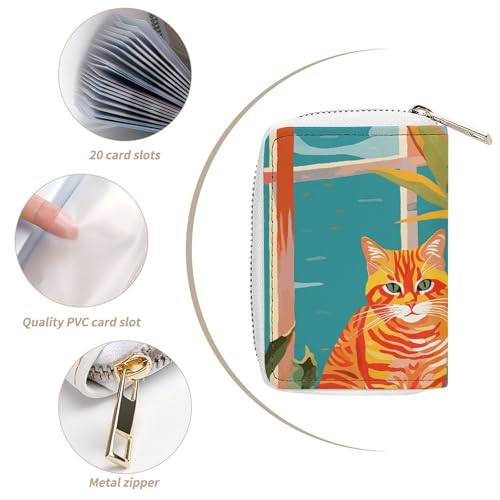 RFID Credit Card Holder Wallets for Women Cute Small Leather Ladies Cardholder Wallets Cat Illustration Card Organizer Case with Zipper4
